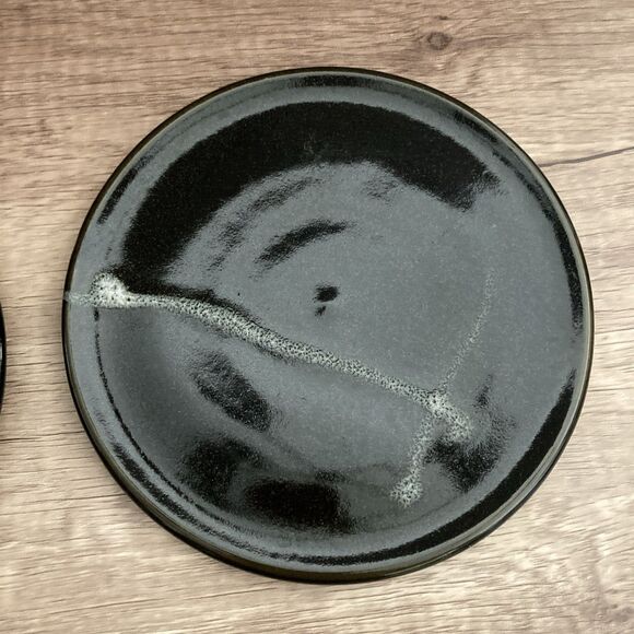 Art Pottery Small Flat Plates Set of 3 Black Glossy Fine Dining Sushi Plate - Picture 3 of 10